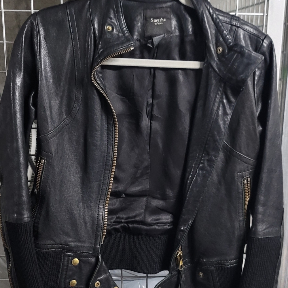 Smythe Black Leather Jacket with Gold Hardware